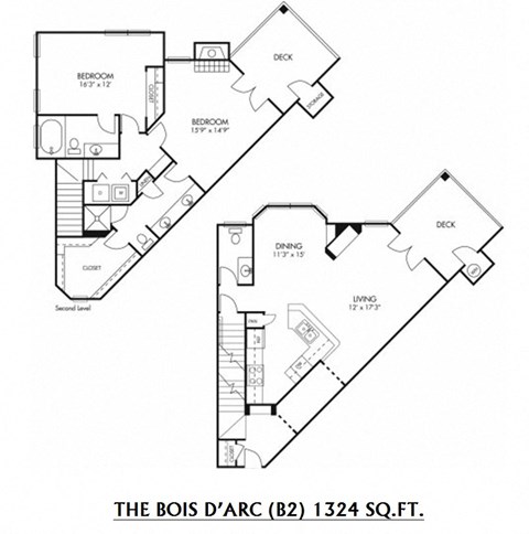 Floor plan for 2 beds, 2.5 baths, 1324 sqft